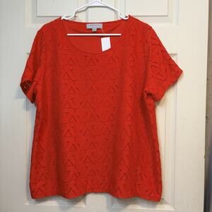 Marc New York Andrew Marc Lace Knit Top Red Short Sleeve Women XXL